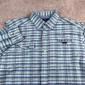 Vineyard Vines Shirt Mens Large‎ Blue Checkered Harbor Seersucker Fishing Vented